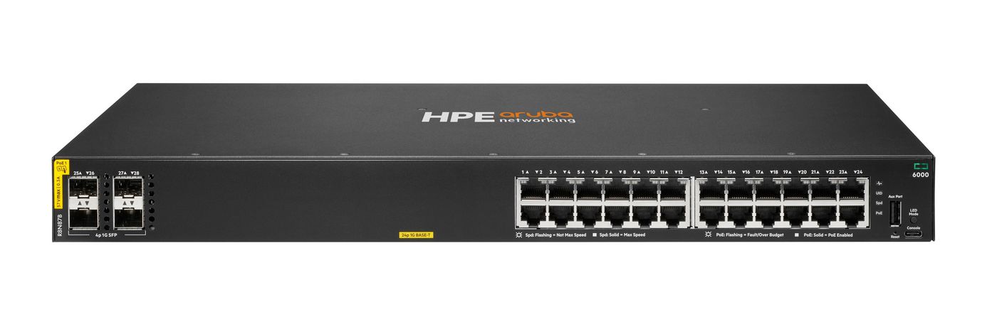 HPE Aruba Networking CX 6000 24P 10M/100M/1G Class4 PoE 4P SFP 1G 370W Switch
