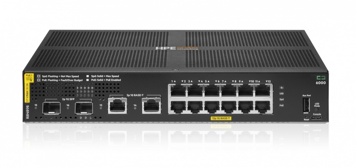 Hewlett Packard Enterprise Aruba Networking Cx 6000 12P 10M/100M/1G Class4 Poe 2P Sfp 1G 139W Switch
