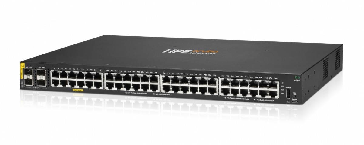 HPE Aruba Networking CX 6000 48p 10M/100M/1G Class4 PoE 4p SFP 1G 370W Switch (R8N85B) - obrazek 2