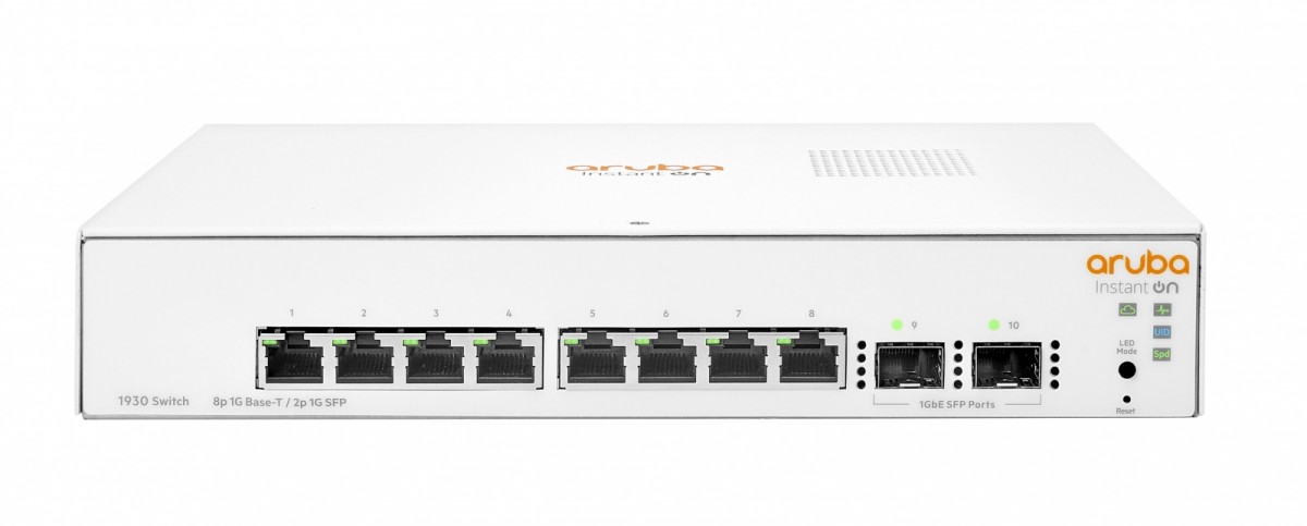 Hewlett Packard Enterprise ARUBA ION 1930 8G 2SFP SW Aruba Instant On 1930, Managed, L2+, Gigabit Ethernet (10/100/1000), Full duplex, Rack mounting, 1U