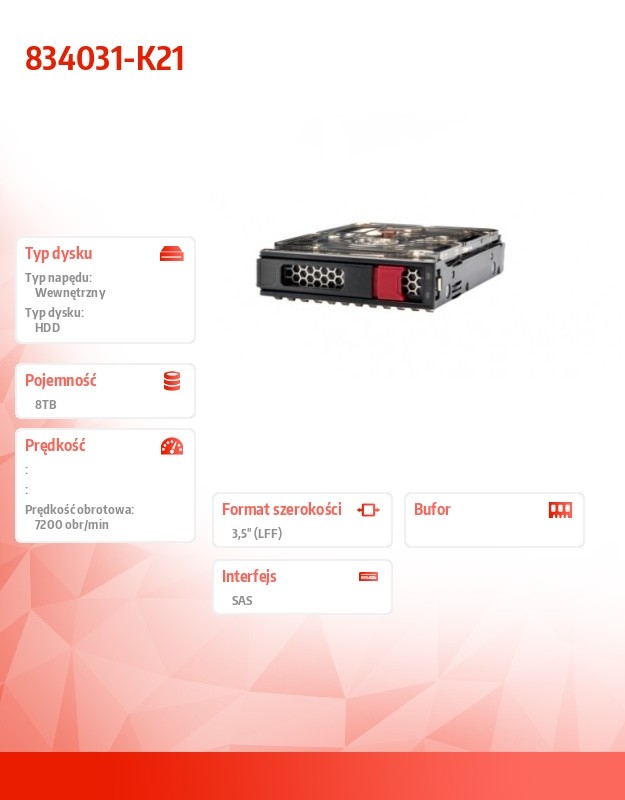 Hewlett Packard Enterprise 834031-K21 internal hard drive 3.5" 8000 GB SAS 834031-K21, 3.5", 8000 GB, 7200 RPM - obrazek 2