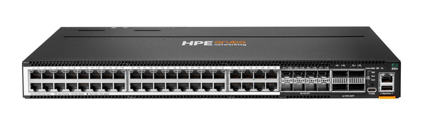HPE Aruba Networking CX 8100 40x10G Base-T 8x10G SFP+ 4x40/100G QSFP28 BF 3F 2AC PSU Switch Bdl R9W93A