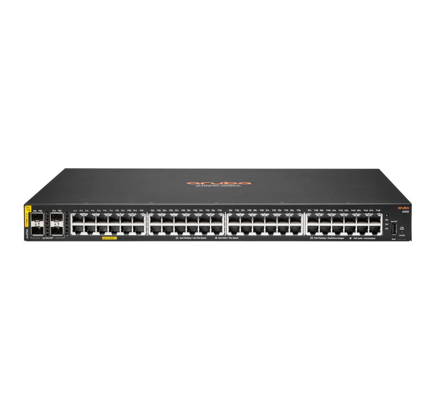 Przełącznik HPE Aruba CX 6100 (48 × RJ-45 + 4 × SFP+, PoE Class 4, budżet PoE 370 W) (odnowiony)