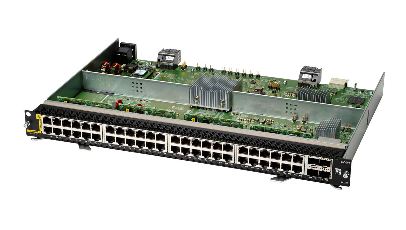 Moduł portów HPE Aruba Networking 6400 v2 z 48 portami 1G PoE Class 4 i 4 portami SFP56